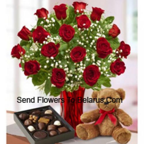 25 Rosas con Chocolates Importados y Peluche