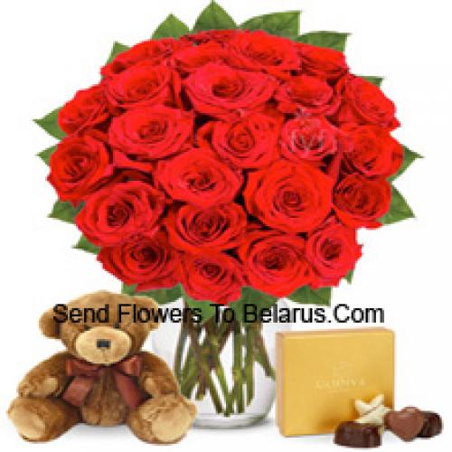 31 Rosas Rojas con Chocolates Importados y Peluche