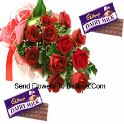 11 Lindas Rosas Vermelhas com Chocolates Cadbury