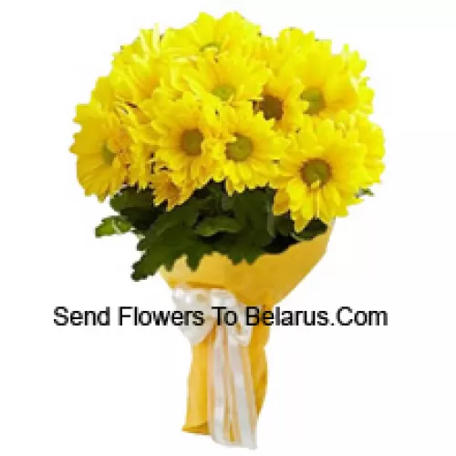 A Beautiful Hand Bunch Of 19 Yellow Gerberas With Seasonal Fillers