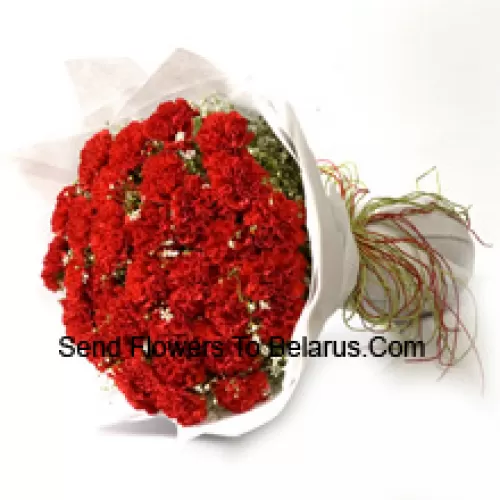 Bunch Of 37 Red Carnations With Seasonal Fillers