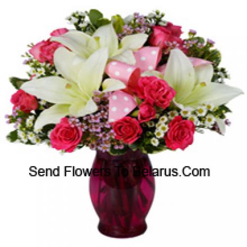 Cute Pink Roses and White Lilies