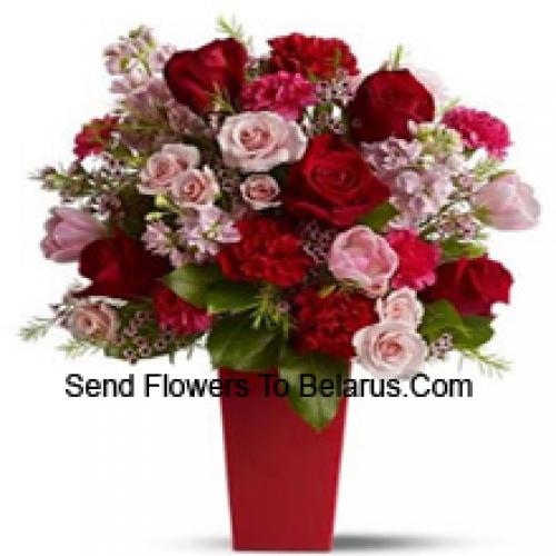 25 Red Roses, Carnations and Pink Roses