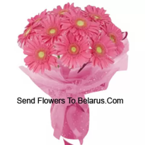 A Beautiful Hand Bunch Of 11 Pink Gerberas With Seasonal Fillers