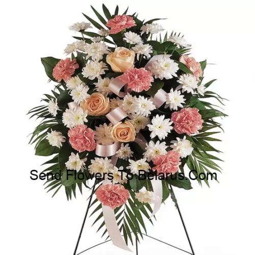 A Beautiful Sympathy Flower Arrangement That Comes With A Stand