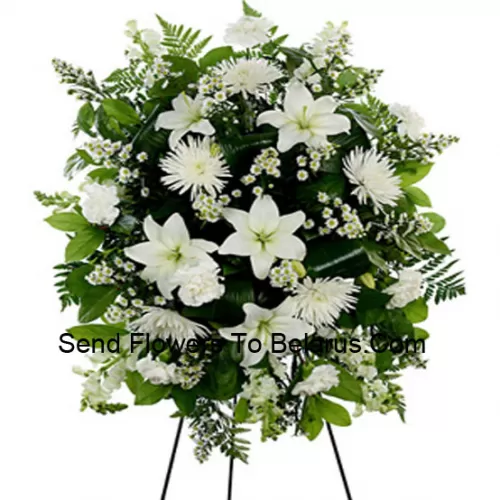 A Beautiful Sympathy Flower Arrangement That Comes With A Stand