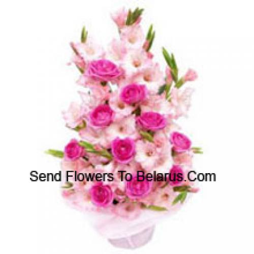 Beautiful Pink Roses and Gladiolus