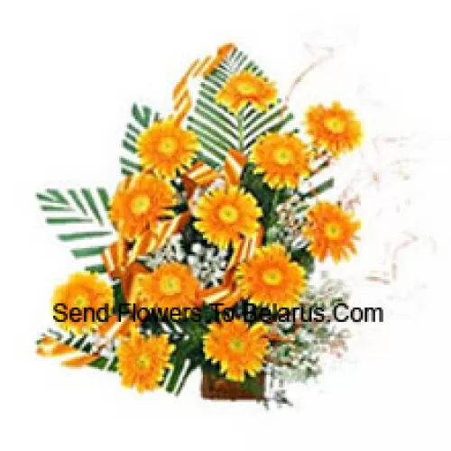 Basket Of 11 Yellow Colored Gerberas With Fillers