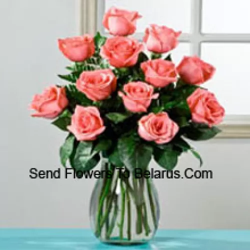 11 Pink Roses In A Vase