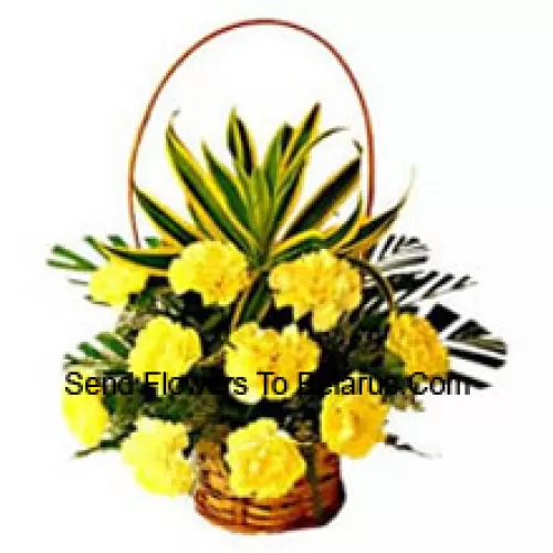 Basket Of 11 Yellow Carnations