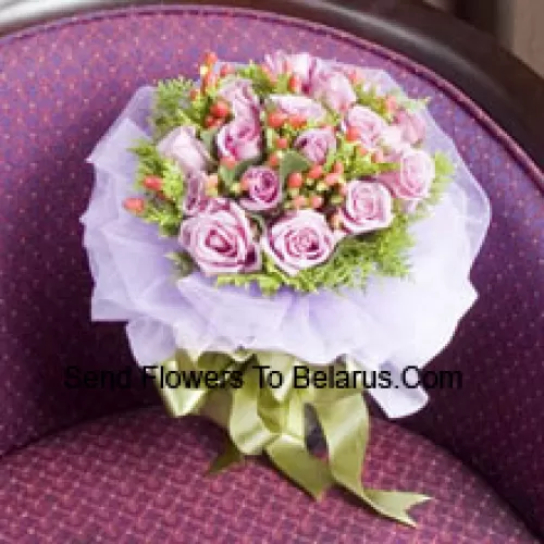 Bouquet de 11 roses roses claires