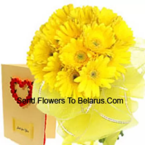 Bunch Of 19 Yellow Gerberas With A Free Love Greeting Card