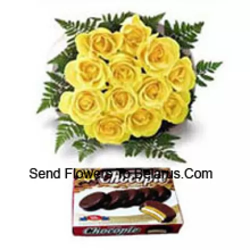 Bunch Of 11 Yellow Roses And A Box Of Chocolate