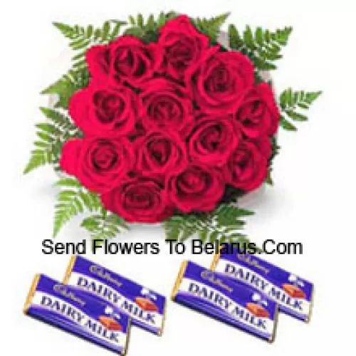 Bouquet de 11 roses rouges avec chocolats assortis