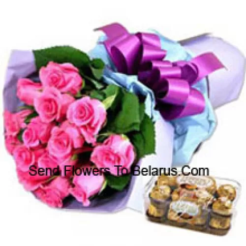 Ramo de 11 rosas rosadas con 16 Ferrero Rocher