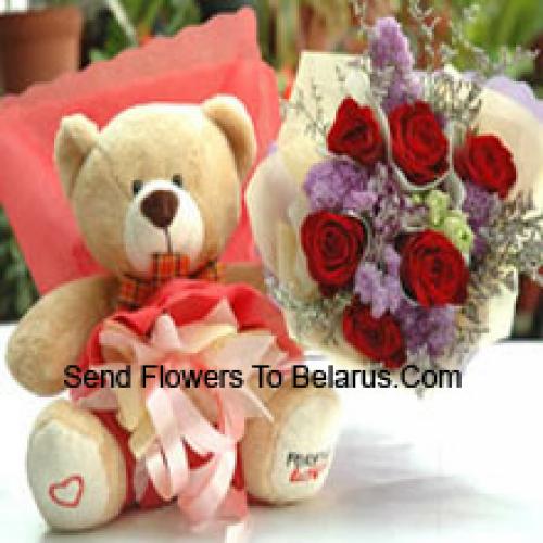 Beau Teddy avec 7 belles roses