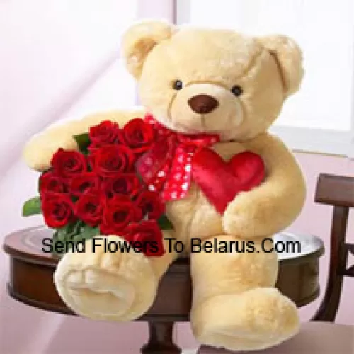 Bunch Of 11 Red Roses With A 24 Inches Tall Teddy Bear (Please Note That We Reserve The Right To Substitute The Teddy Bear With A Teddy Bear Of Equal Value And Size In Case Of Non-Availability Of The Same. Limited Stock. While Substituting The Product We Will Ensure That The Same Exclusivity Is Maintained)